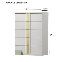 Contemporary Style 1pc Chest Modern Design Metal Bracket Legs Gold Dust Proof Case Ball Bearing Glides White And Gold Finish