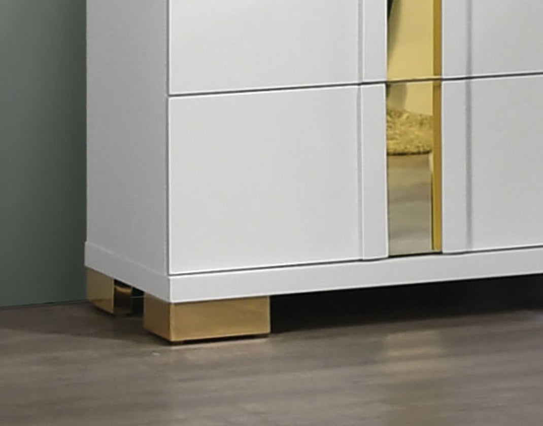 Contemporary Style 1pc Chest Modern Design Metal Bracket Legs Gold Dust Proof Case Ball Bearing Glides White And Gold Finish