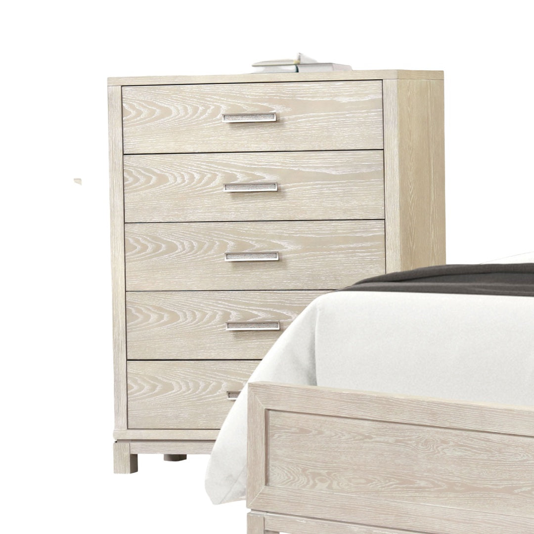 1pc Chest Transitional Style Weathered Gray Finish Linear Metal Handle Ball Bearing Glides English Dovetail Drawers Bedroom Furniture