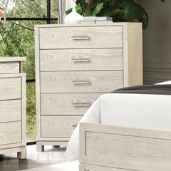 1pc Chest Transitional Style Weathered Gray Finish Linear Metal Handle Ball Bearing Glides English Dovetail Drawers Bedroom Furniture
