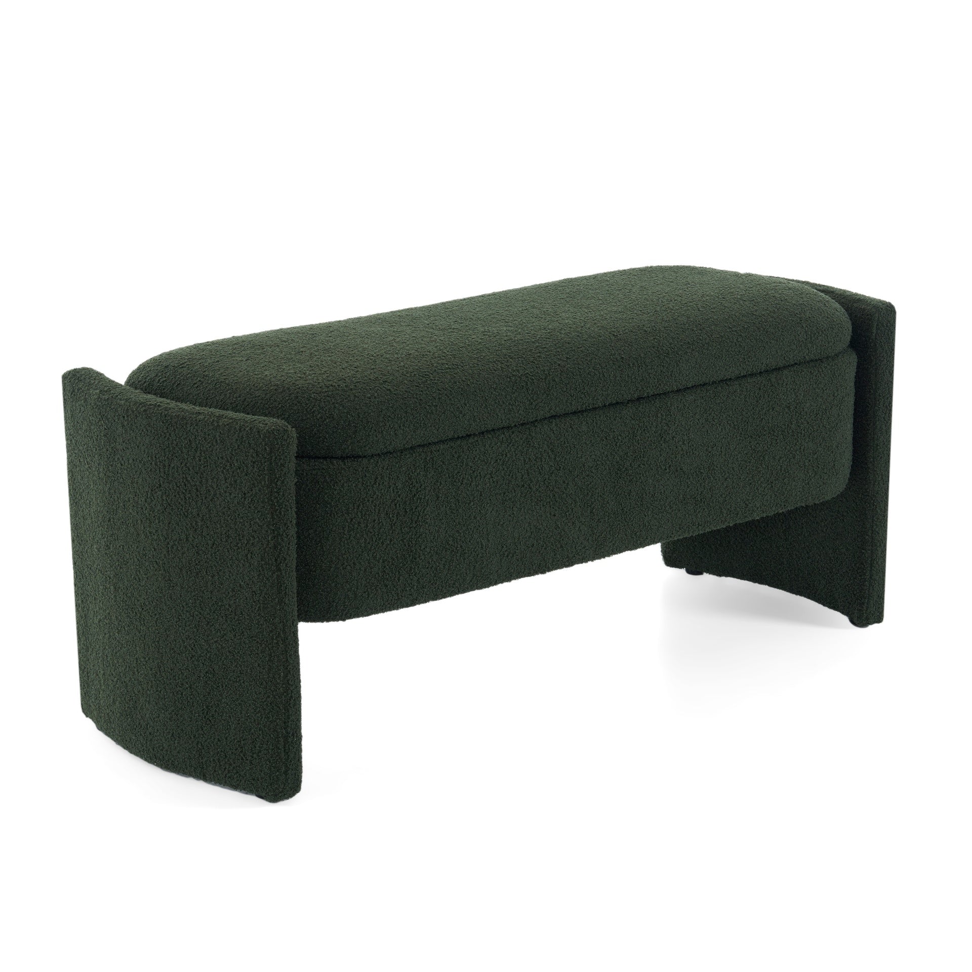 Elegant Long - shaped Storage Ottoman Bench of boucle material with Simple and Grand Design, Dark Green
