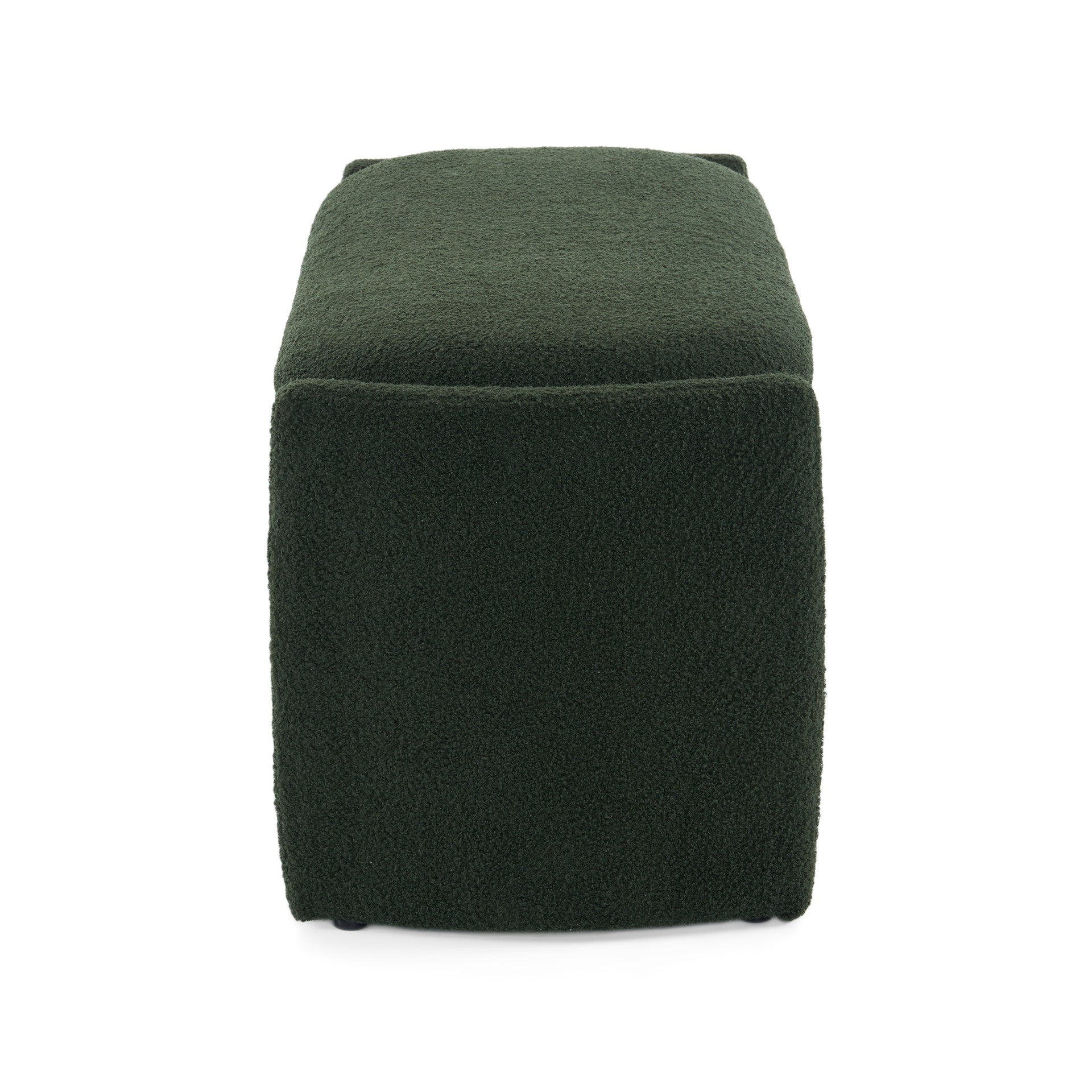 Elegant Long - shaped Storage Ottoman Bench of boucle material with Simple and Grand Design, Dark Green