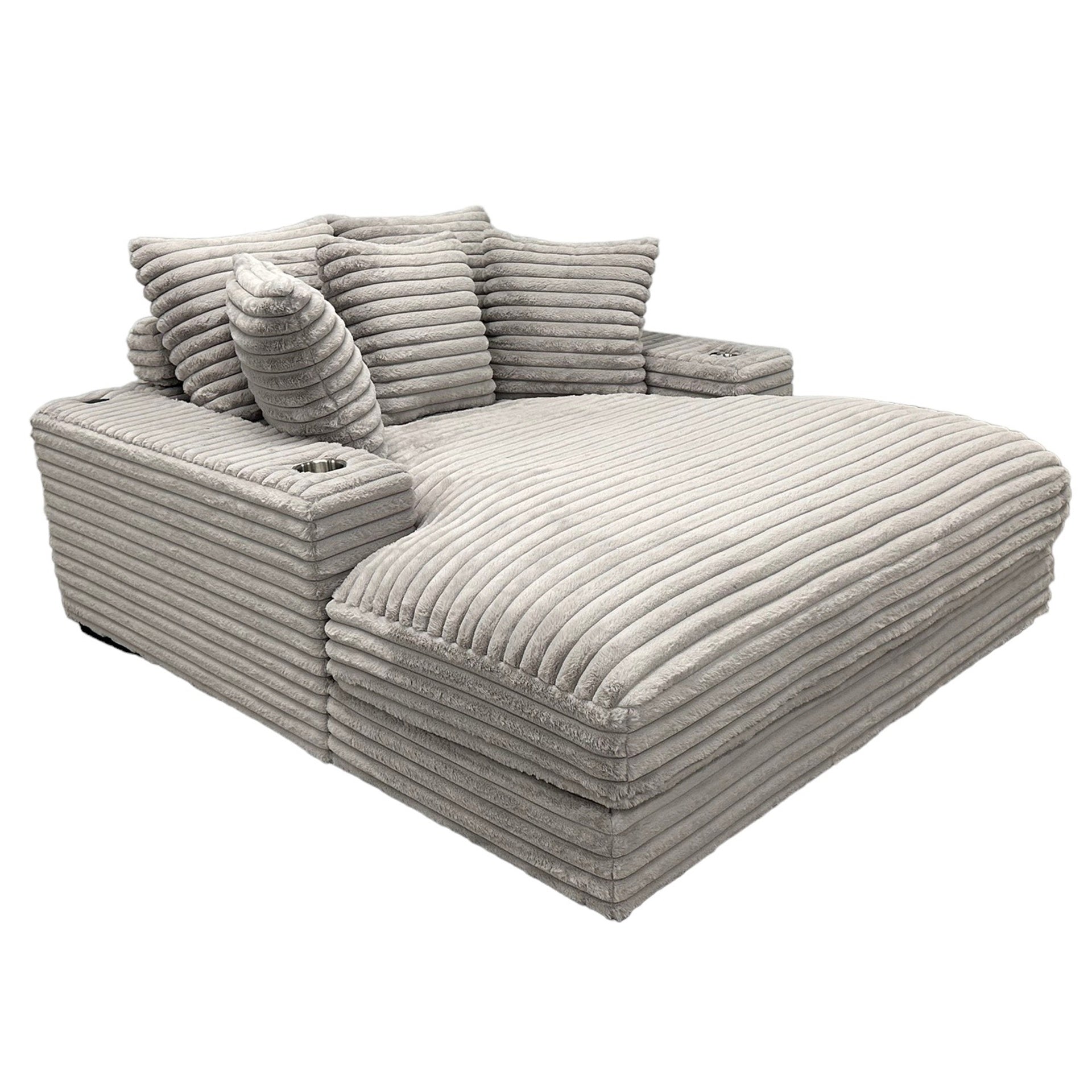 Oversized Cuddler Chaise Sofa with Cupholder and USB, Living Room Accent Chair, Grey