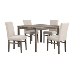 5 Piece Transitional Dining Room Set 48" Wood Dining Table with 4 Upholstered Side Chairs, Oak