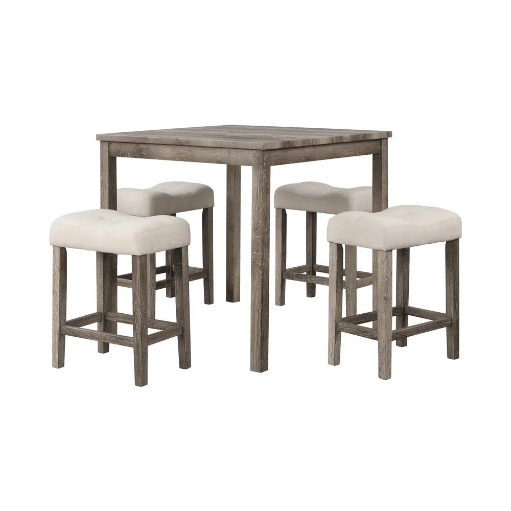 5 Piece Transitional Counter Dining Set, 36-inch Square Dining Table with 4 Tufted Counter Height Stools, Oak