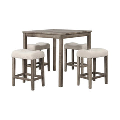 5 Piece Transitional Counter Dining Set, 36-inch Square Dining Table with 4 Tufted Counter Height Stools, Oak
