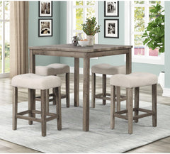 5 Piece Transitional Counter Dining Set, 36-inch Square Dining Table with 4 Tufted Counter Height Stools, Oak