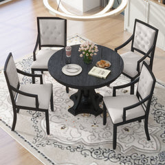 TREXM Retro 5-piece Dining Set Extendable Round Table and 4 Chairs for Kitchen Dining Room(BLACK OAK)