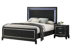 Modern Style Eastern King Size Bed Built In LED Lights Medium Density Black Finish Bedroom Furniture
