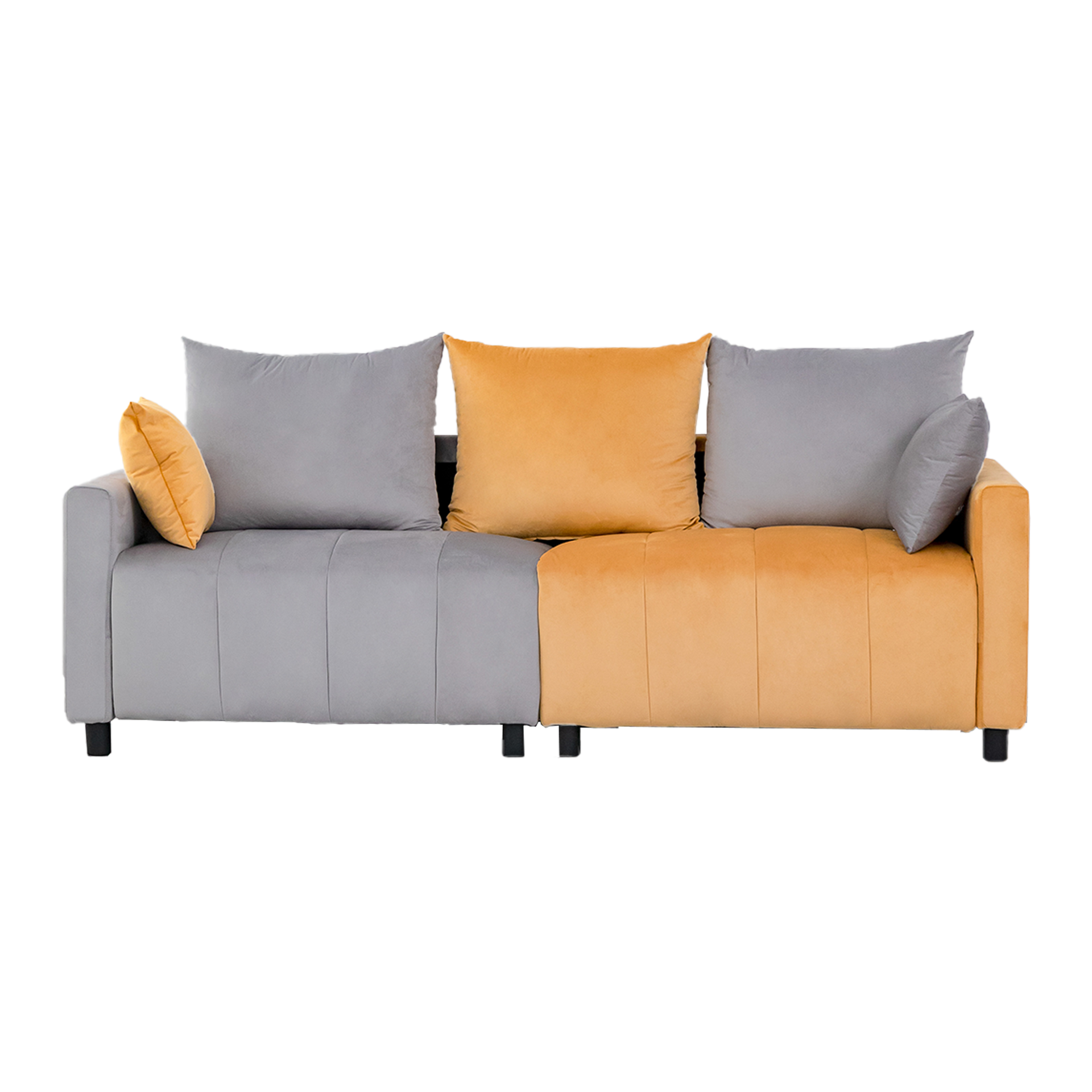 Velvet Modern 2-Seater Sofa, Light Grey & Yellow Two-Tone Sectional Couch with Contemporary Design, 82"  Living Room Furniture, Easy Assembly  , An Elegant Choice for Home Decoration
