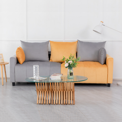 Velvet Modern 2-Seater Sofa, Light Grey & Yellow Two-Tone Sectional Couch with Contemporary Design, 82"  Living Room Furniture, Easy Assembly  , An Elegant Choice for Home Decoration