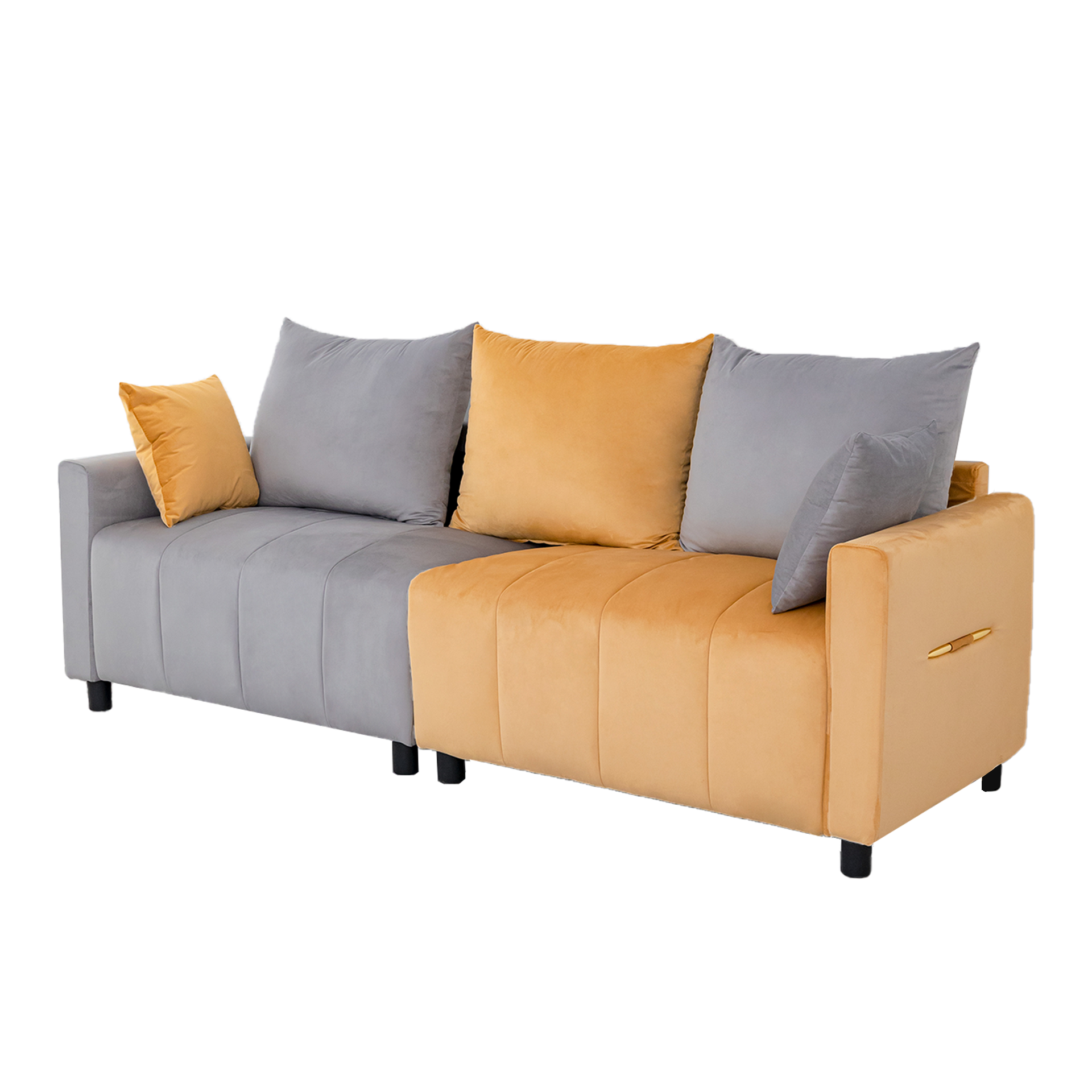 Velvet Modern 2-Seater Sofa, Light Grey & Yellow Two-Tone Sectional Couch with Contemporary Design, 82"  Living Room Furniture, Easy Assembly  , An Elegant Choice for Home Decoration