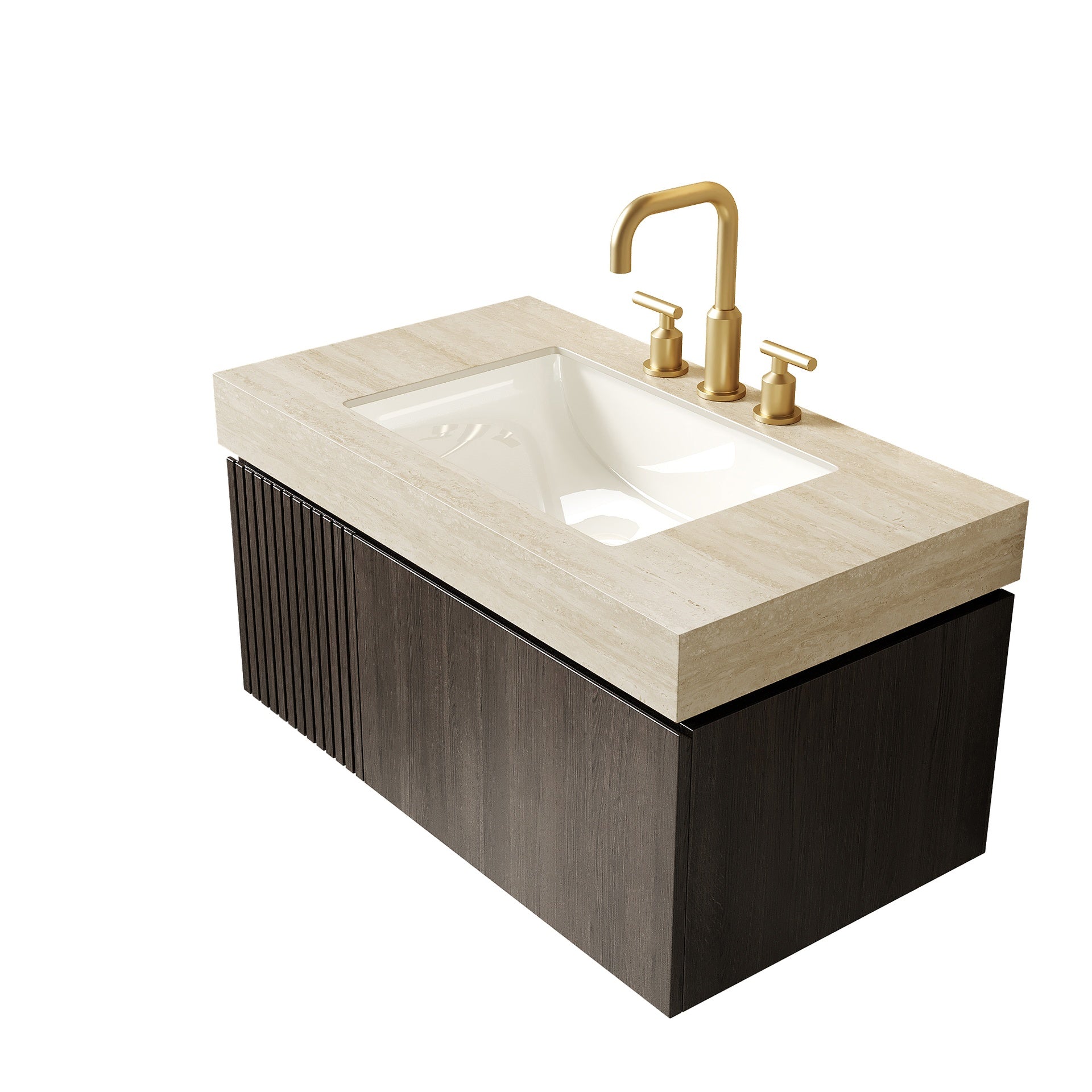 36" MURI Espresso Woodgrain Plywood Cabinet with Door and One Drawer, NO Basin and Top, NO Faucet and Sink Cover