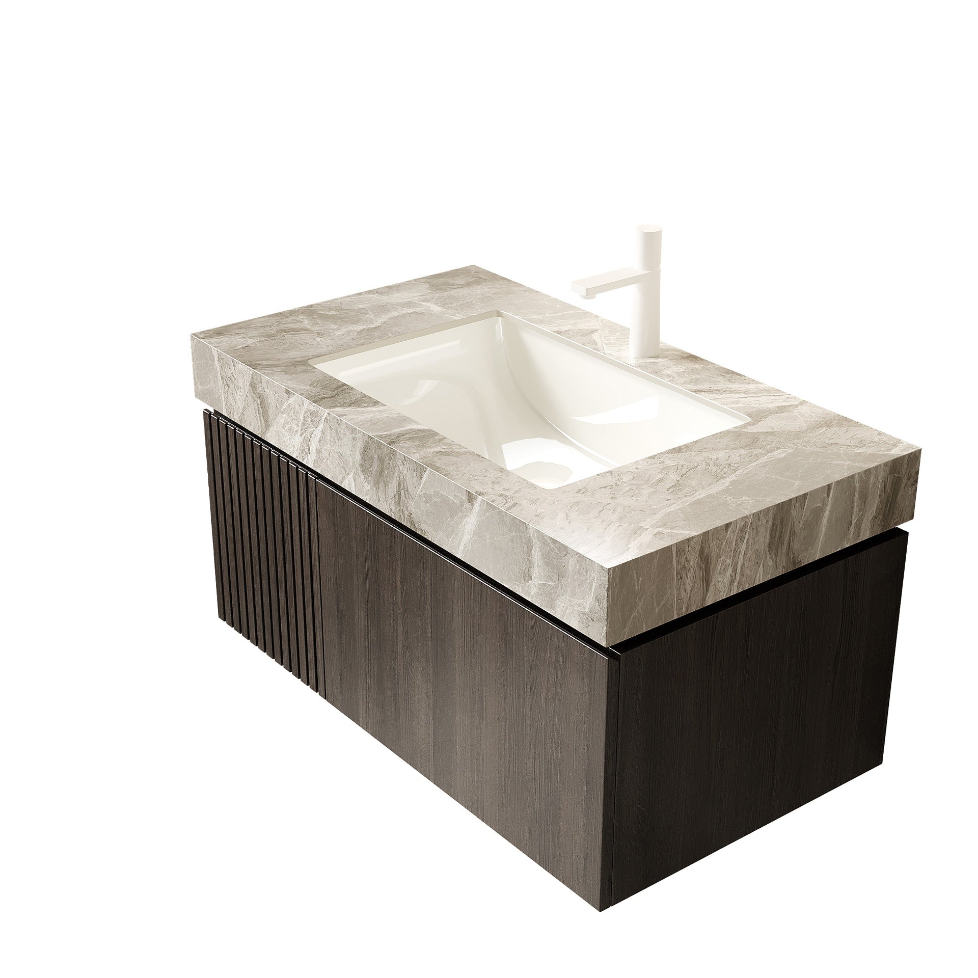 36" MURI Espresso Woodgrain Plywood Cabinet with Door and One Drawer, NO Basin and Top, NO Faucet and Sink Cover