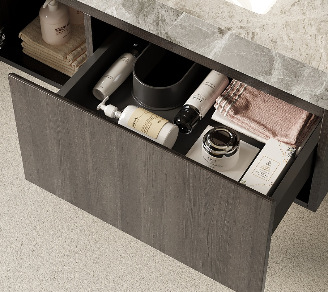 36" MURI Espresso Woodgrain Plywood Cabinet with Door and One Drawer, NO Basin and Top, NO Faucet and Sink Cover