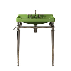 VICI 28" Bathroom Console Sink, Wall-Mounted Green Ceramic Vanity Basin with 3 Pre-drilled Faucet Holes, Freestanding Stainless Steel Support Legs with Towel Bar, No Faucet & Sink Cover, Chrome Color