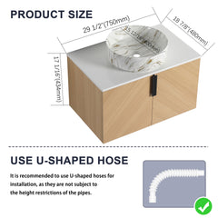30" Bathroom Vanity With Top Ceramic Art Sink and Artificial Stone Slab, 2-Soft Close Door, Wall-Mounted Mounting Design, Plywood (KD-Packing)