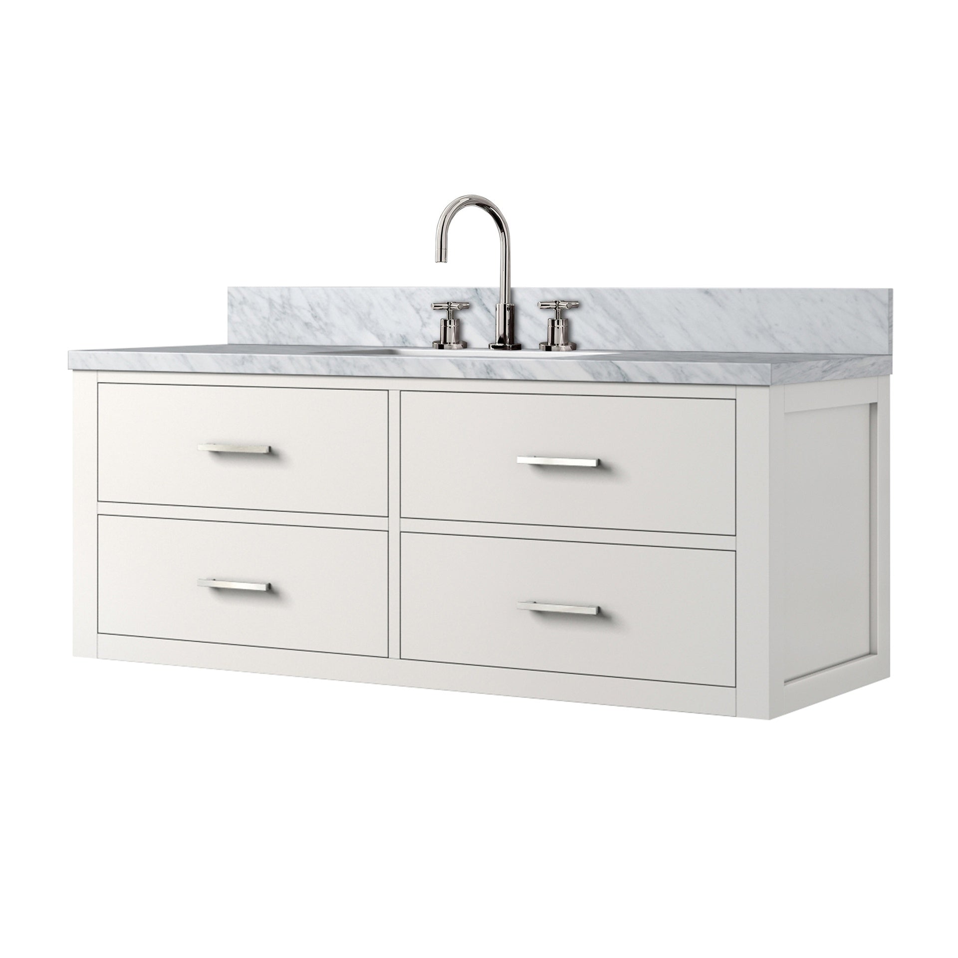 White Single Bath Vanity 48 in. W x 22 in. D, Carrara Marble Top, and Faucet Set