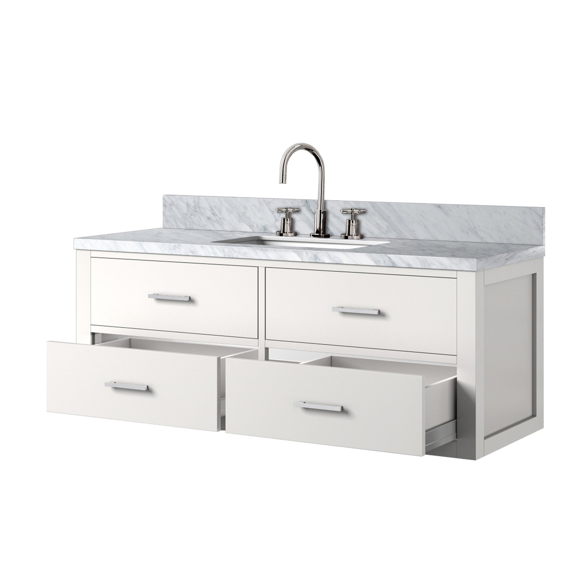 White Single Bath Vanity 48 in. W x 22 in. D, Carrara Marble Top, and Faucet Set
