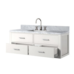 White Single Bath Vanity 48 in. W x 22 in. D, Carrara Marble Top, and Faucet Set