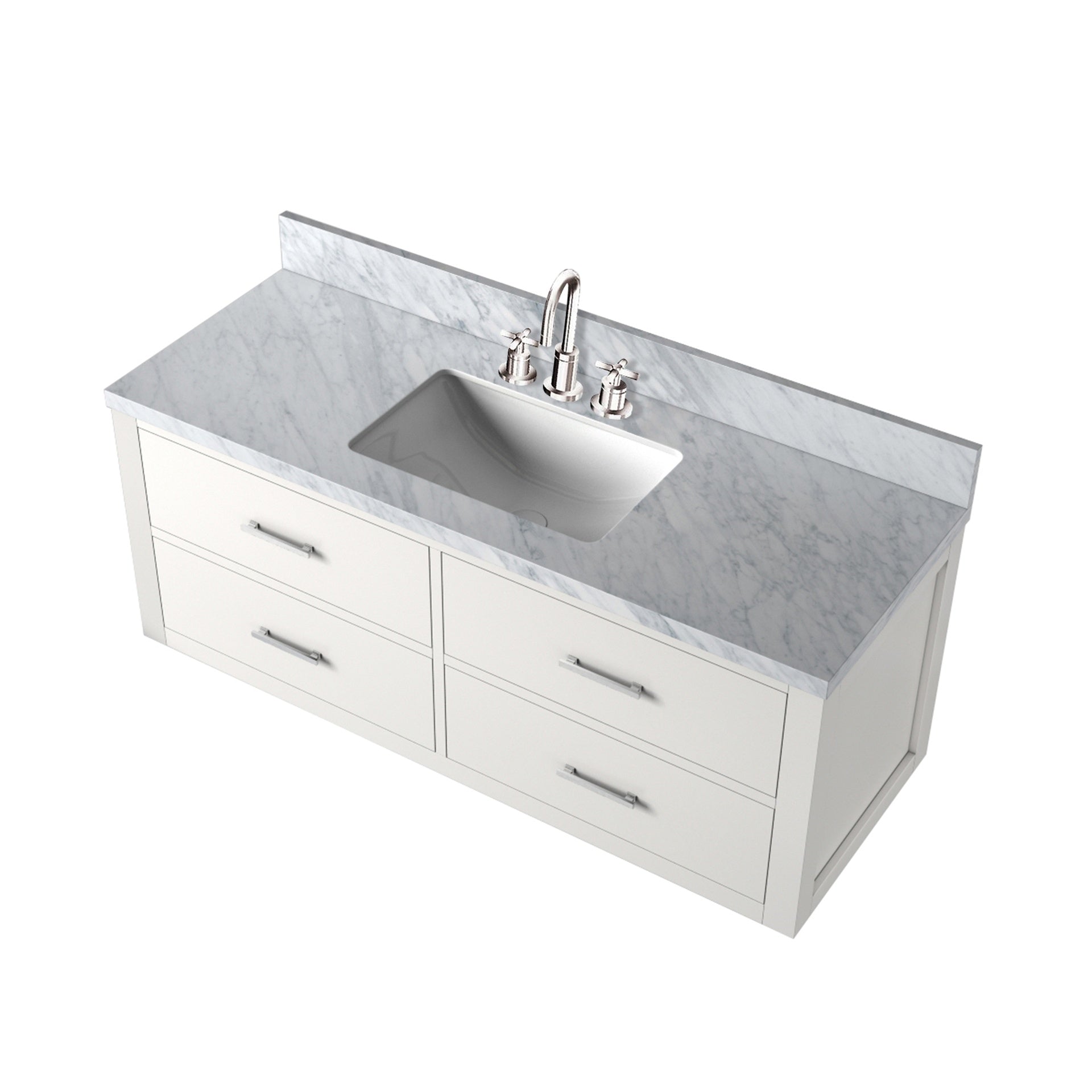 White Single Bath Vanity 48 in. W x 22 in. D, Carrara Marble Top, and Faucet Set