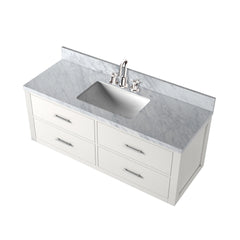 White Single Bath Vanity 48 in. W x 22 in. D, Carrara Marble Top, and Faucet Set
