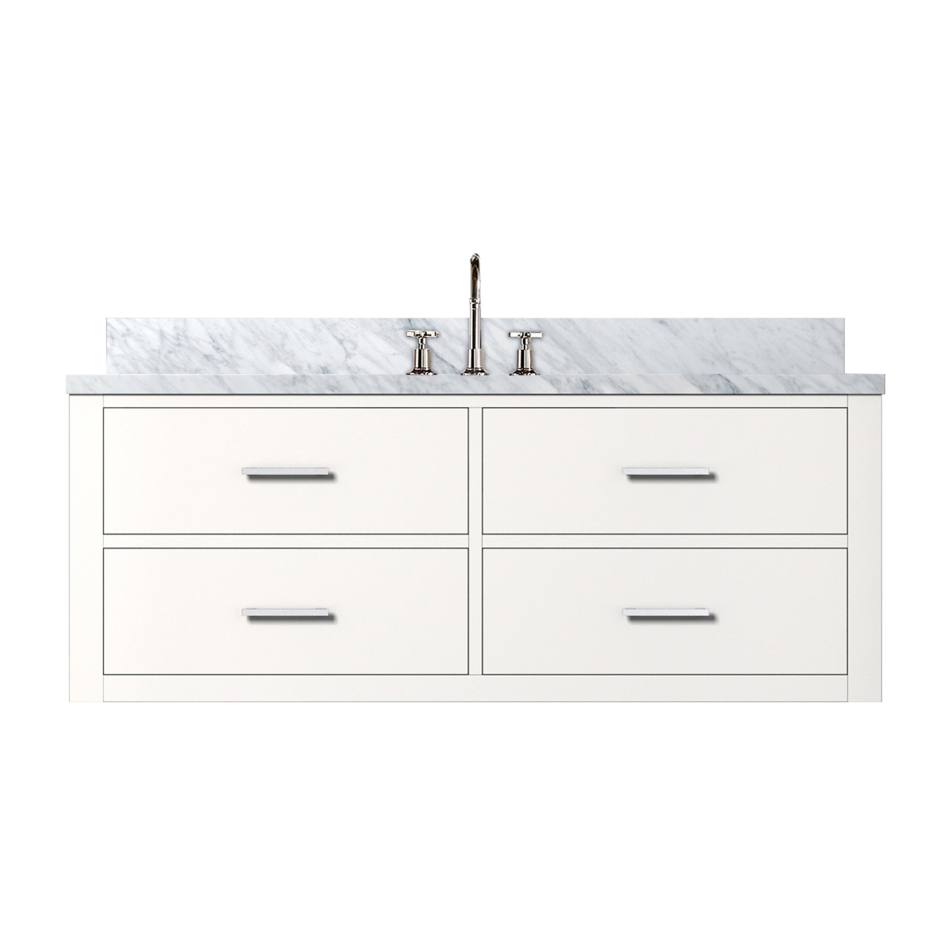 White Single Bath Vanity 48 in. W x 22 in. D, Carrara Marble Top, and Faucet Set