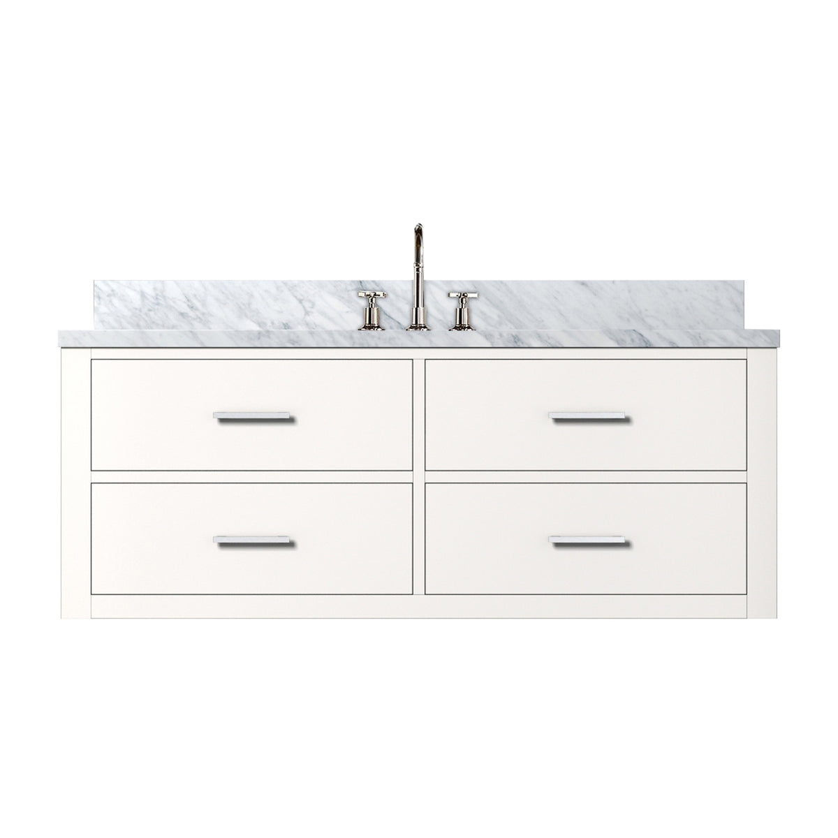 White Single Bath Vanity 48 in. W x 22 in. D, Carrara Marble Top, and Faucet Set