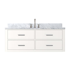 White Single Bath Vanity 48 in. W x 22 in. D, Carrara Marble Top, and Faucet Set