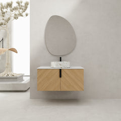36" Bathroom Vanity With Top Ceramic Art Sink and Artificial Stone Slab, 2-Soft Close Door, Wall-Mounted Mounting Design, Plywood (KD-Packing)