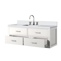 White Single Bath Vanity 48 in. W x 22 in. D, White Quartz Top, and Faucet Set