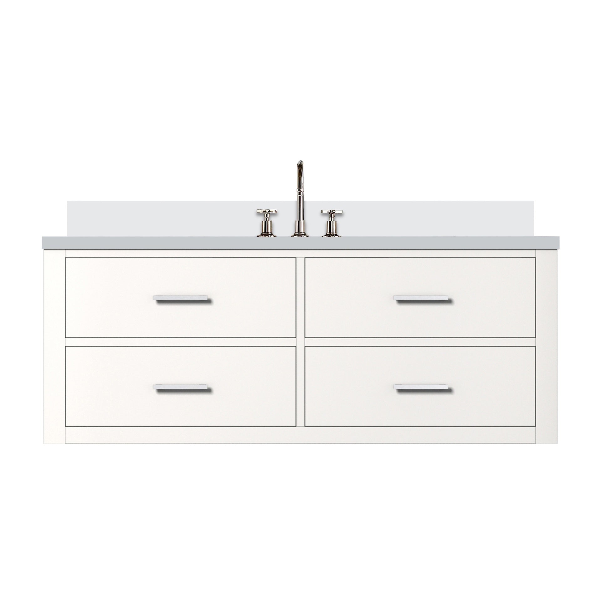White Single Bath Vanity 48 in. W x 22 in. D, White Quartz Top, and Faucet Set