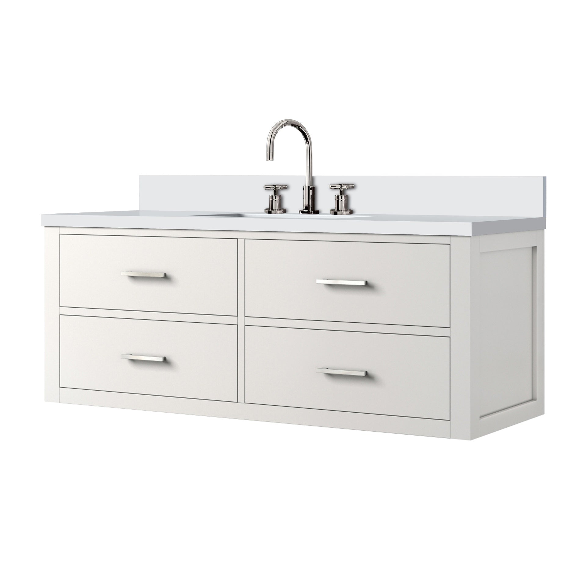 White Single Bath Vanity 48 in. W x 22 in. D, White Quartz Top, and Faucet Set