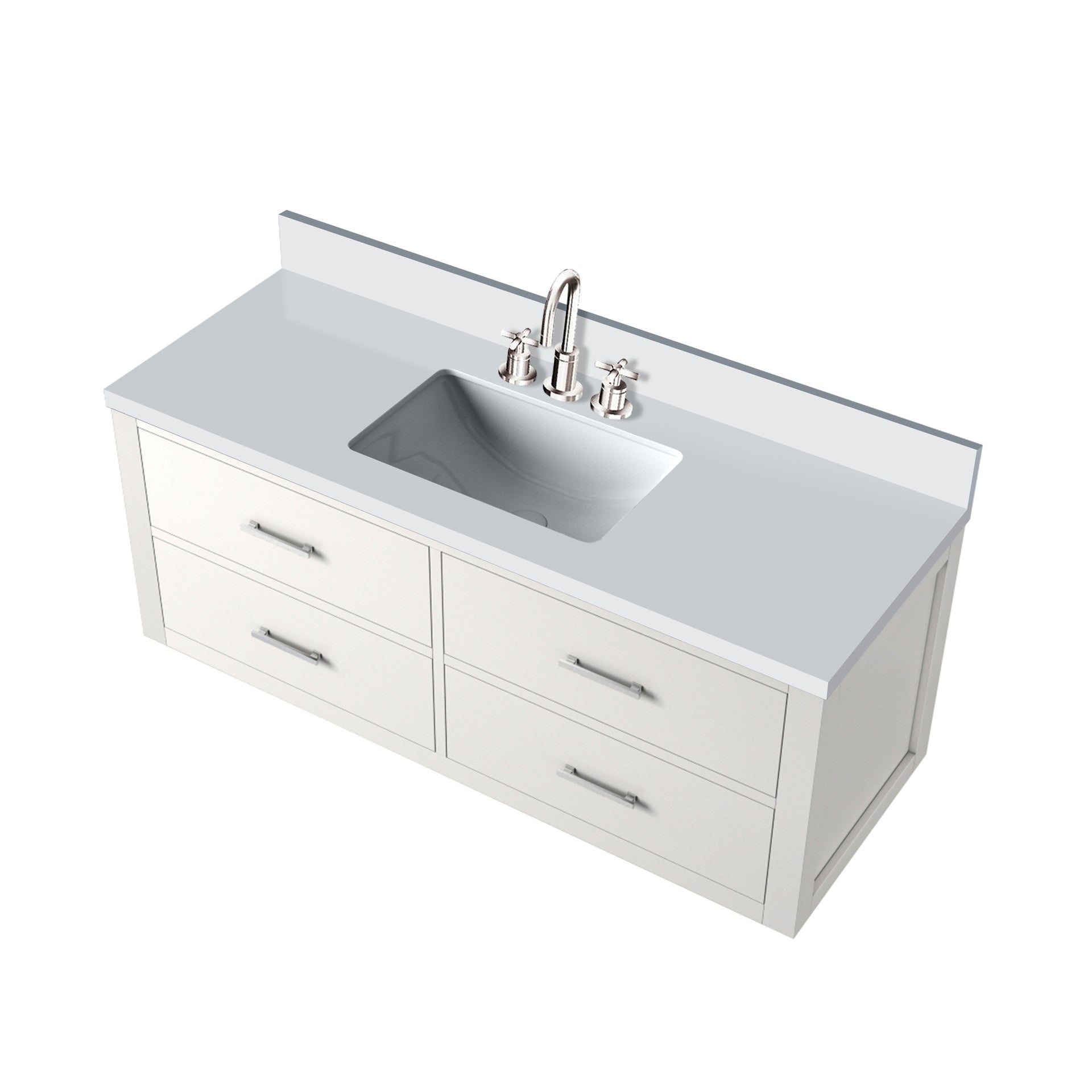 White Single Bath Vanity 48 in. W x 22 in. D, White Quartz Top, and Faucet Set