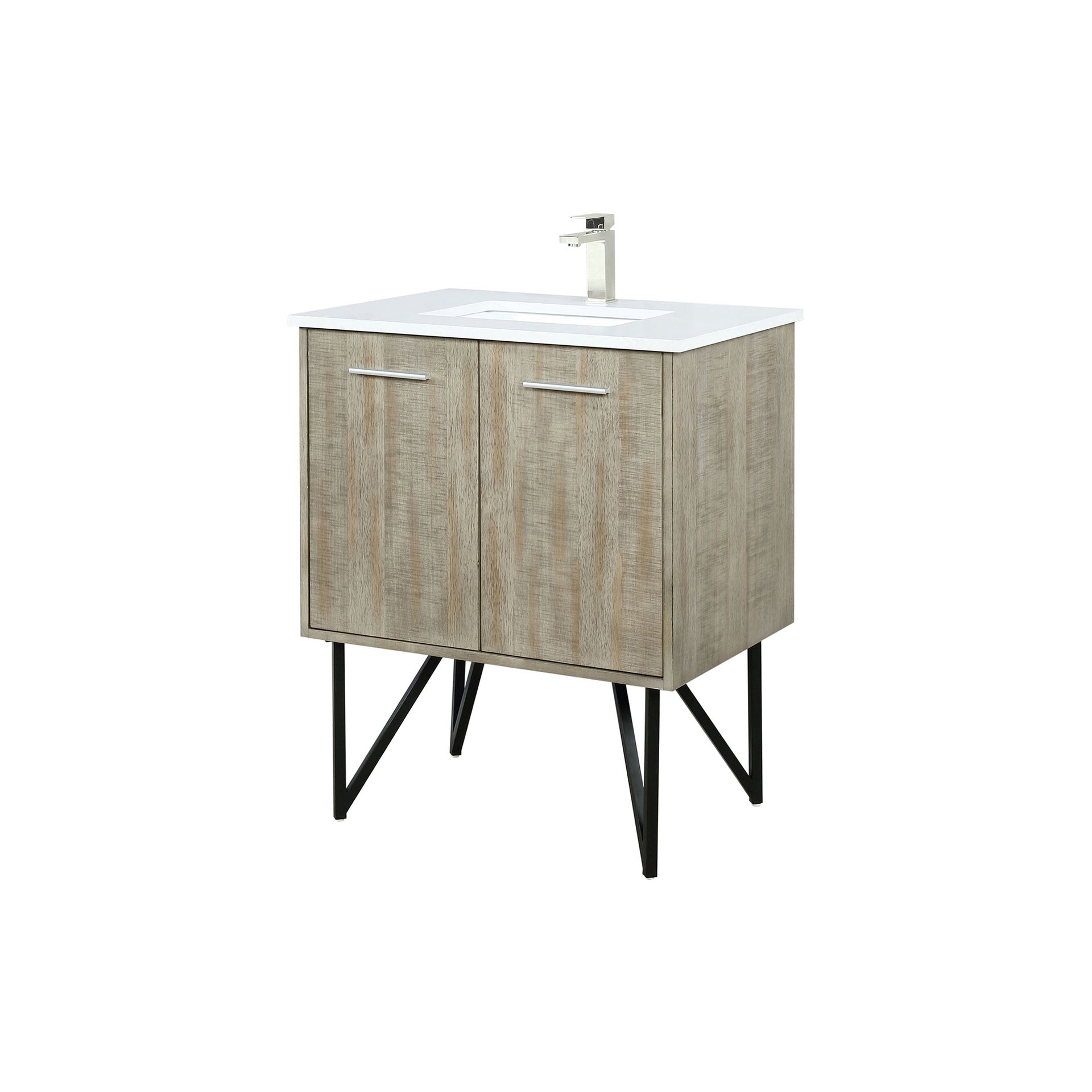 Rustic Acacia Bath Vanity 30 in. W x 20 in. D, White Quartz Top and Brushed Nickel Faucet Set