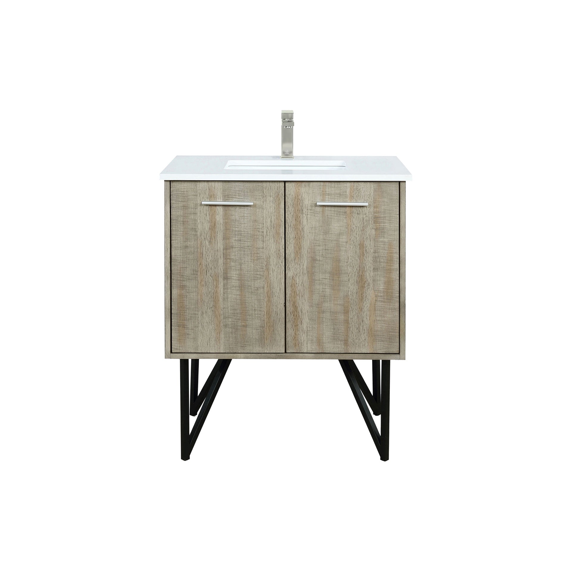 Rustic Acacia Bath Vanity 30 in. W x 20 in. D, White Quartz Top and Brushed Nickel Faucet Set