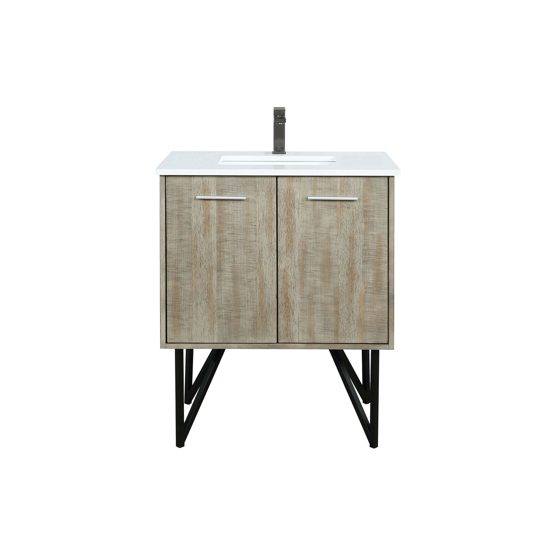 Rustic Acacia Bath Vanity 30 in. W x 20 in. D, White Quartz Top and Gun Metal Faucet Set