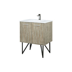 Rustic Acacia Bath Vanity 30 in. W x 20 in. D, White Quartz Top and Gun Metal Faucet Set