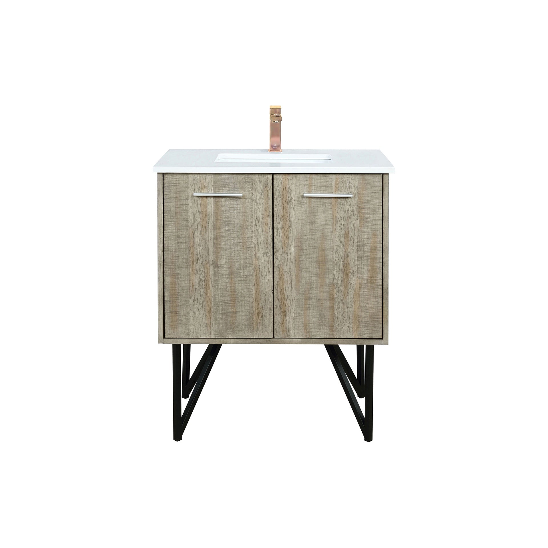 Rustic Acacia Bath Vanity 30 in. W x 20 in. D, White Quartz Top and Rose Gold Faucet Set