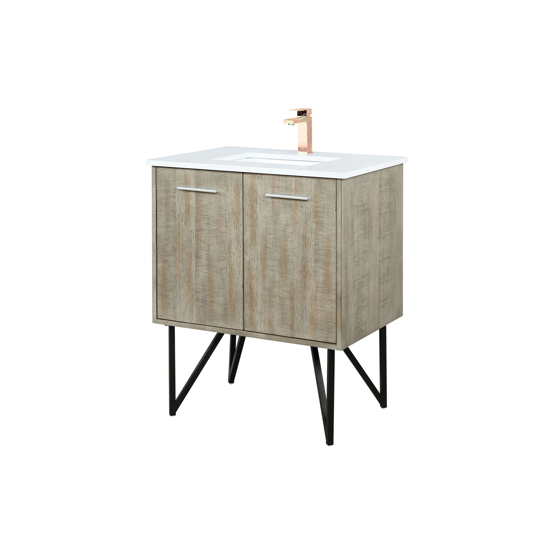 Rustic Acacia Bath Vanity 30 in. W x 20 in. D, White Quartz Top and Rose Gold Faucet Set