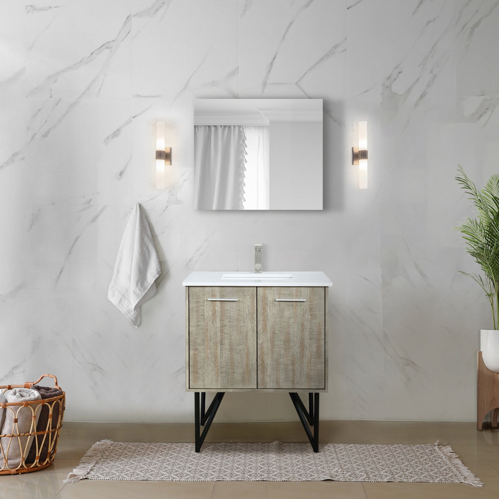 Rustic Acacia Bath Vanity 30 in. W x 20 in. D, Cultured Marble Top and Brushed Nickel Faucet Set
