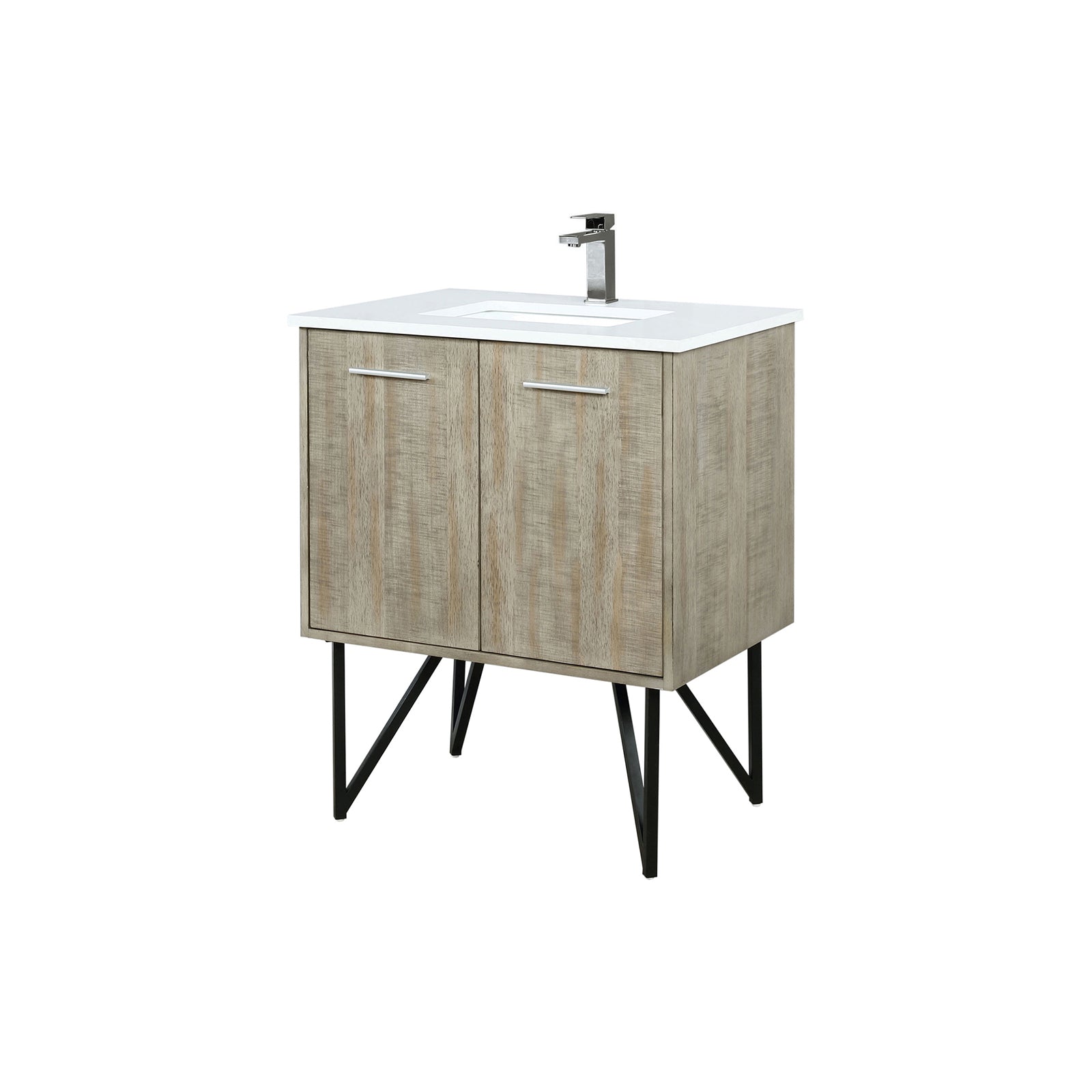 Rustic Acacia Bath Vanity 30 in. W x 20 in. D, Cultured Marble Top and Gun Metal Faucet Set