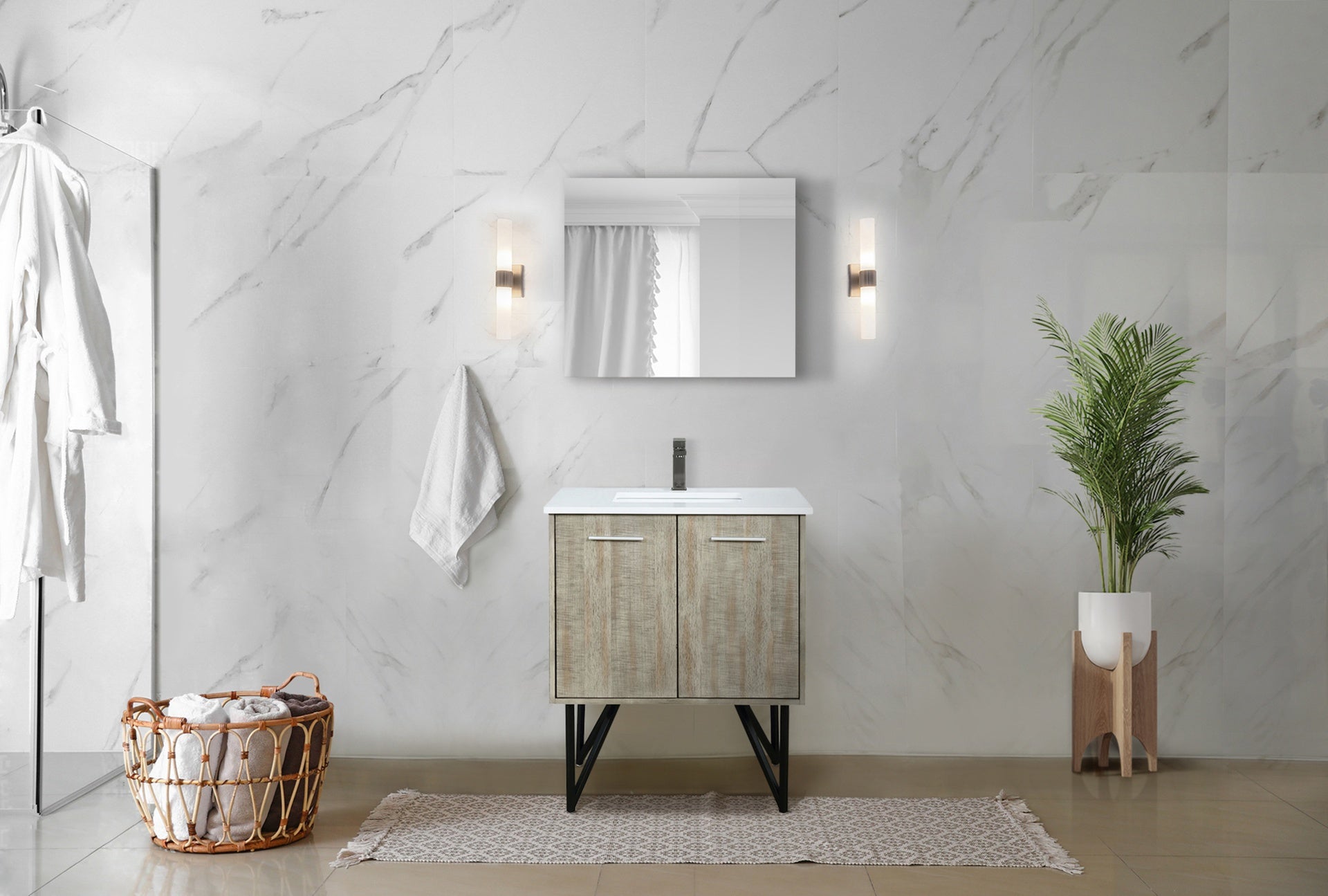 Rustic Acacia Bath Vanity 30 in. W x 20 in. D, Cultured Marble Top and Gun Metal Faucet Set