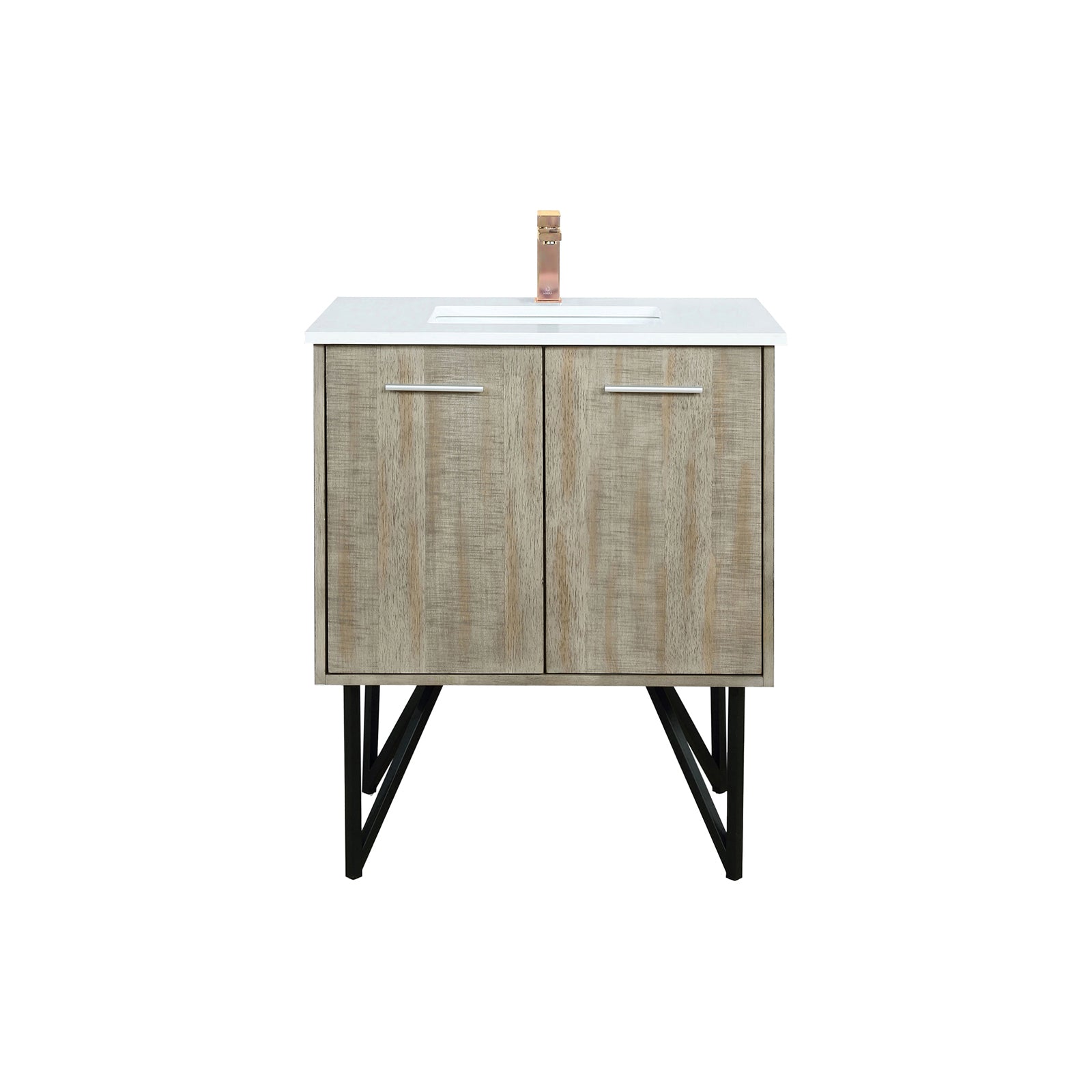 Rustic Acacia Bath Vanity 30 in. W x 20 in. D, Cultured Marble Top and Rose Gold Faucet Set