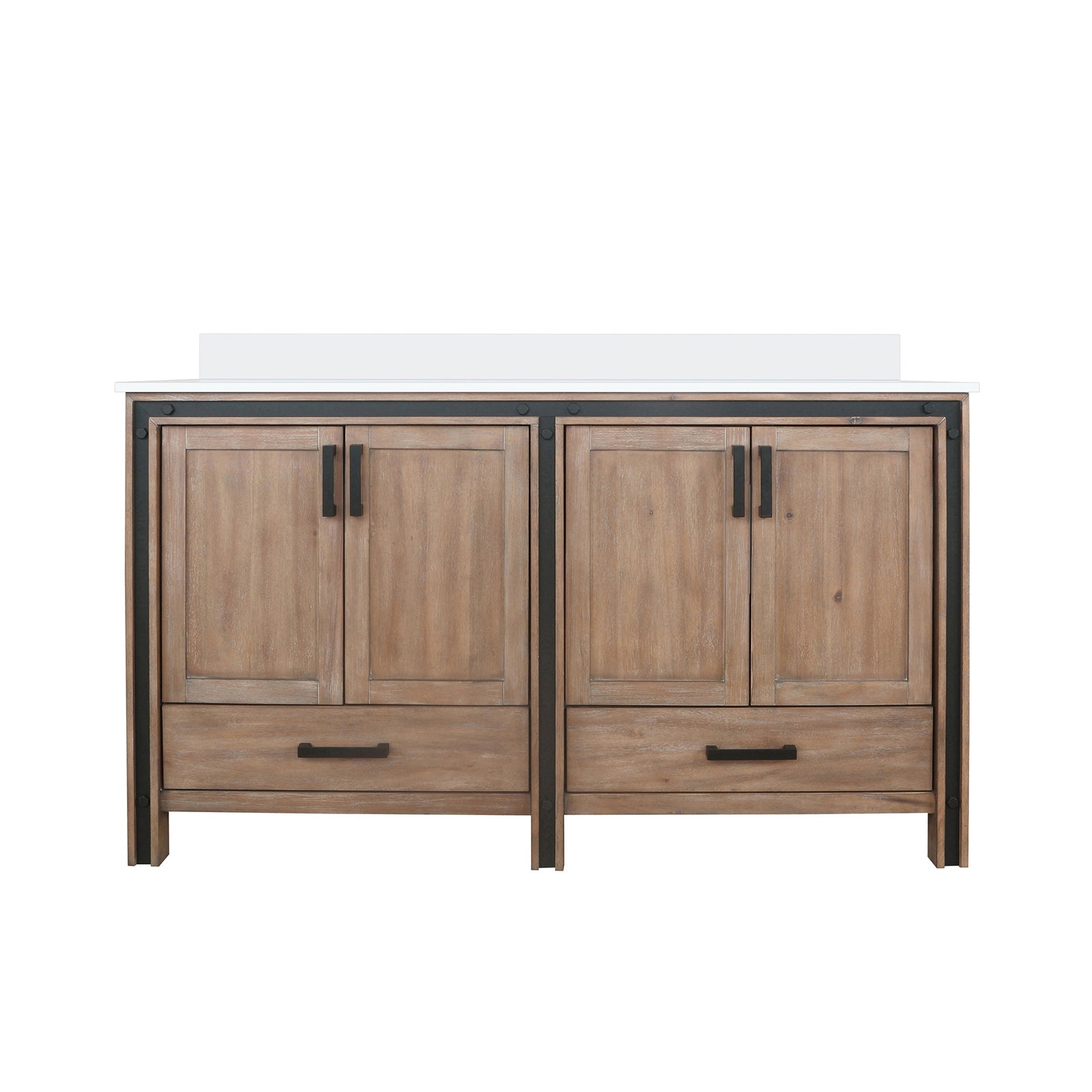 Rustic Barnwood Double Bath Vanity 60 in. W x 22 in. D, with White Quartz Top