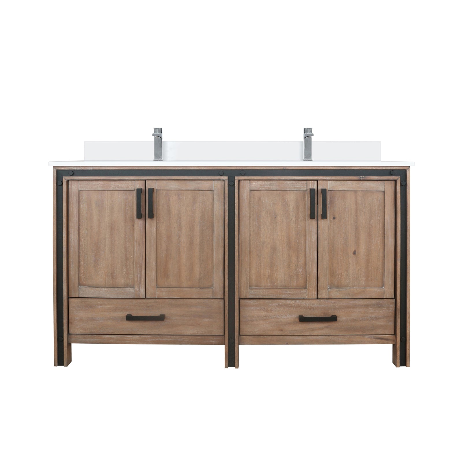 Rustic Barnwood Double Bath Vanity 60 in. W x 22 in. D, Cultured Marble Top and Faucet Set