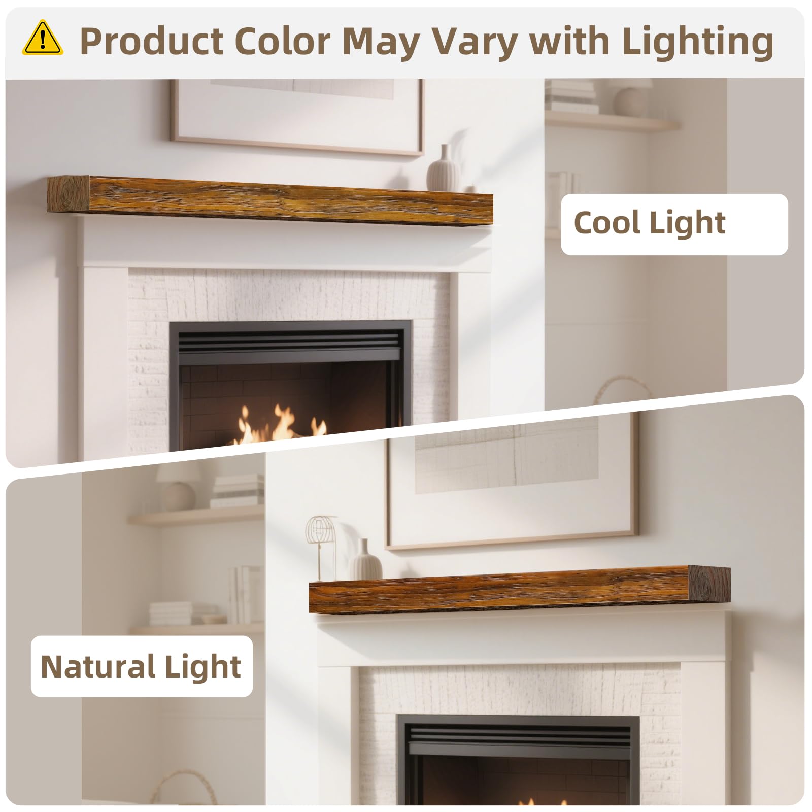 Fireplace Mantel, Wood Floating Fireplace Shelves,Wall Mounted Wooden Display Shelving,Handcrafted Wood Brack,Natural Mantels Over Fireplace,48" x 8" x 3"-Dark Chocolate
