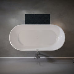 63" Freestanding Solid Surface Bathtub, Luxury Engineered Stone Resin Freestanding Soaking Bathtub with Overflow and Pop-up Drain for Contemporary Bathroom, Glossy White TH-25S03-63GW