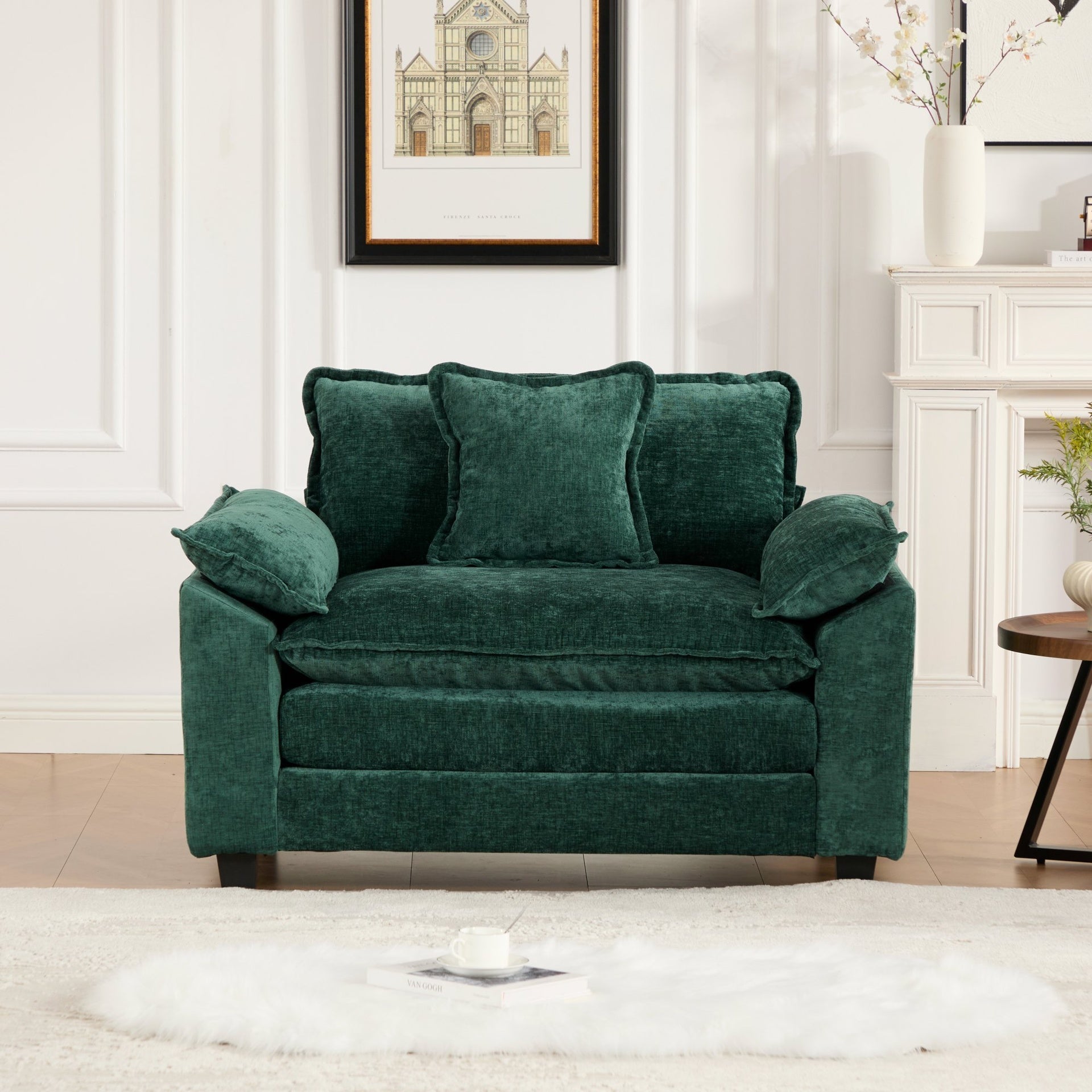 Cloud Sofa Single Seat (Ottoman is not included), Modern Sectional Couch, for Living Room Bedroom and Apartment, Comfy Double Layer Upholstered Seat Cushion, Breathable Chenille Fabric, Green,SW5041GN