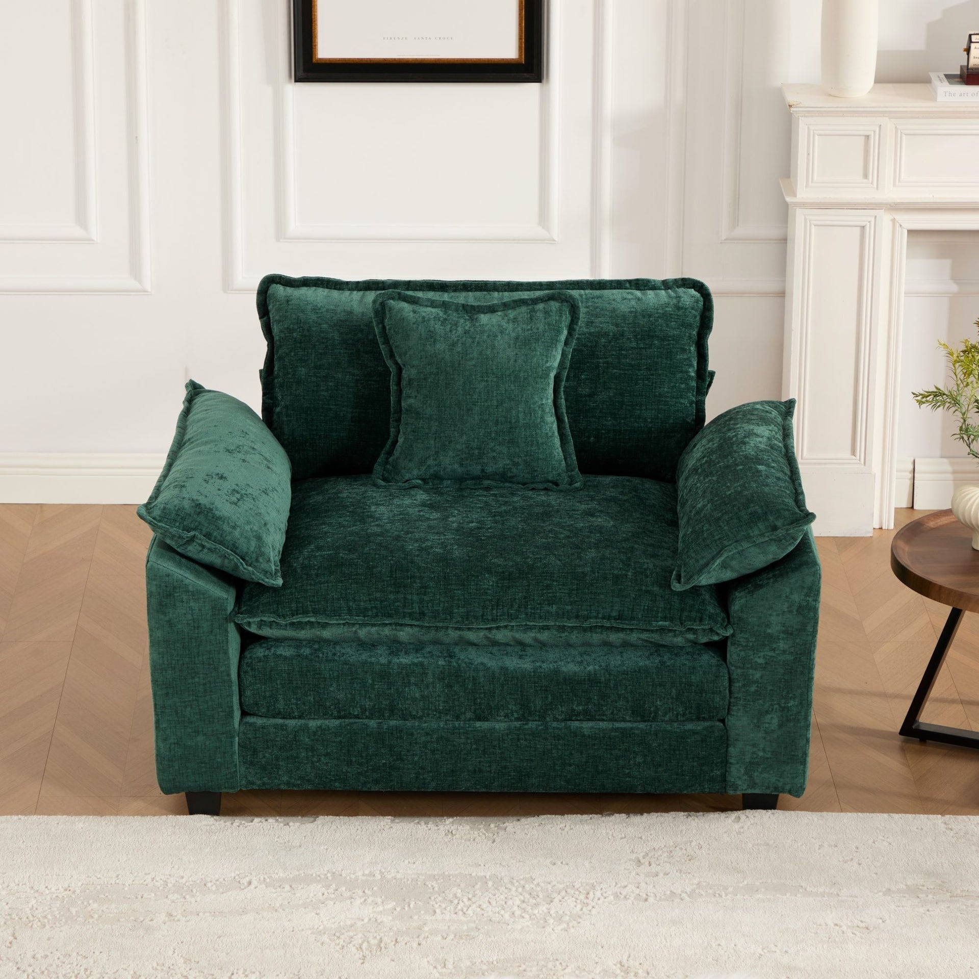 Cloud Sofa Single Seat (Ottoman is not included), Modern Sectional Couch, for Living Room Bedroom and Apartment, Comfy Double Layer Upholstered Seat Cushion, Breathable Chenille Fabric, Green,SW5041GN